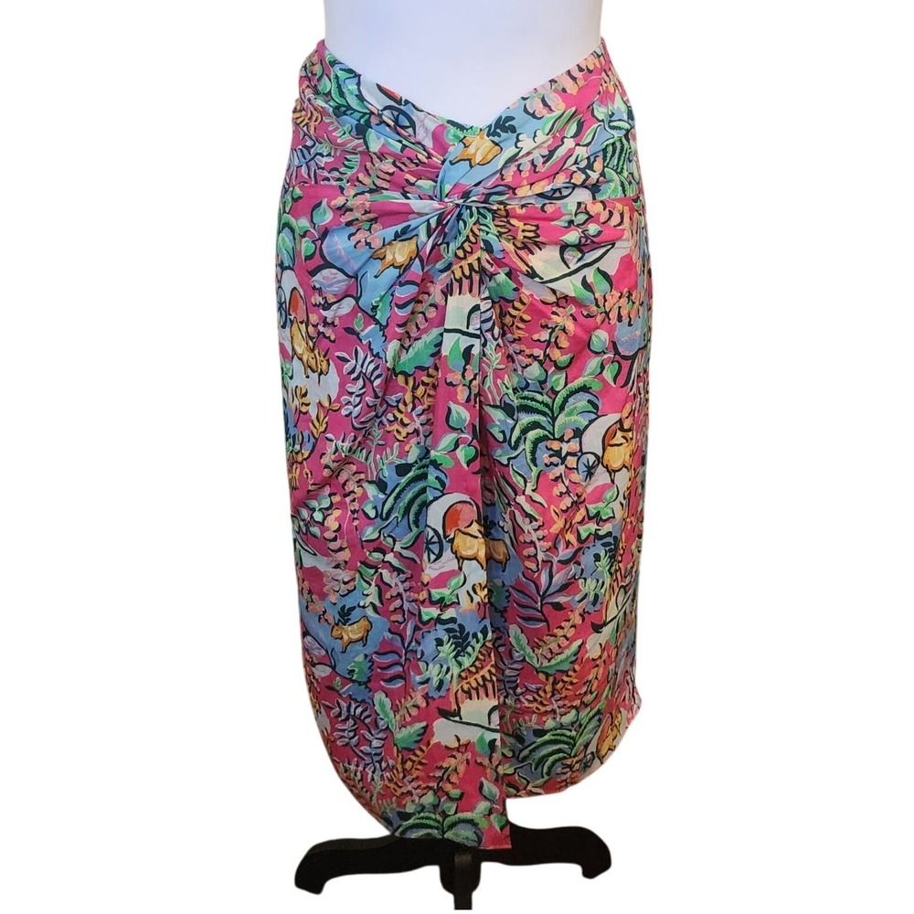 J. Mc Laughlin Floral Print Skirt Pink Blue Tropical Women's Fashion size 14